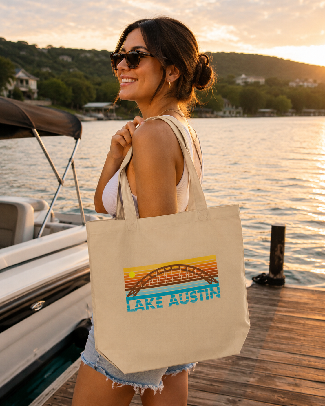 Lake Austin 360 Sunset Eco Tote Bag
