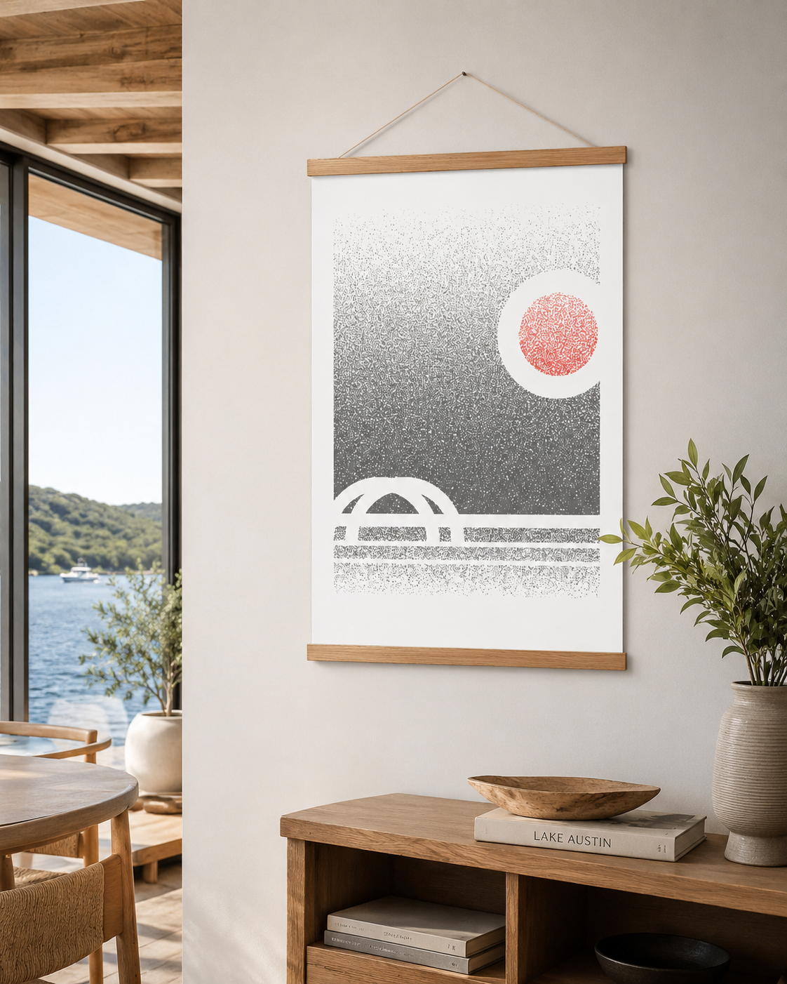 “Sunset Over 360 Bridge” Pointillism Canvas – Lake Austin Art Print