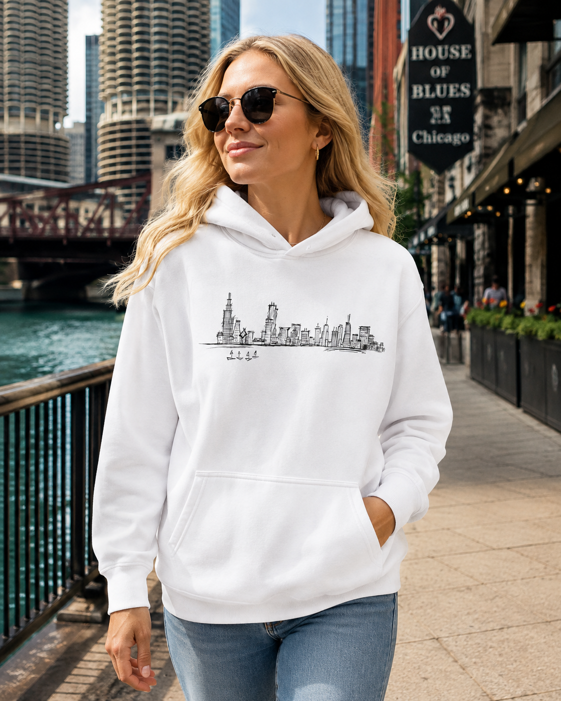 Chicago Skyline Sketch – Oversized Hoodie