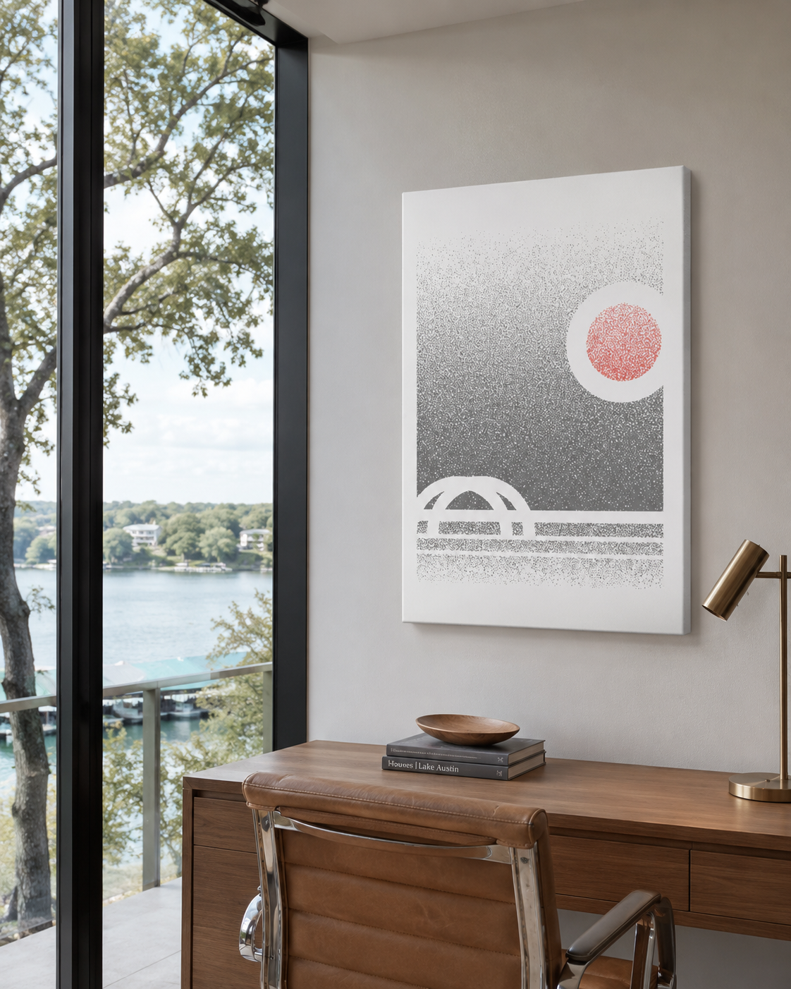 “Sunset Over 360 Bridge” Pointillism Canvas – Lake Austin Art Print