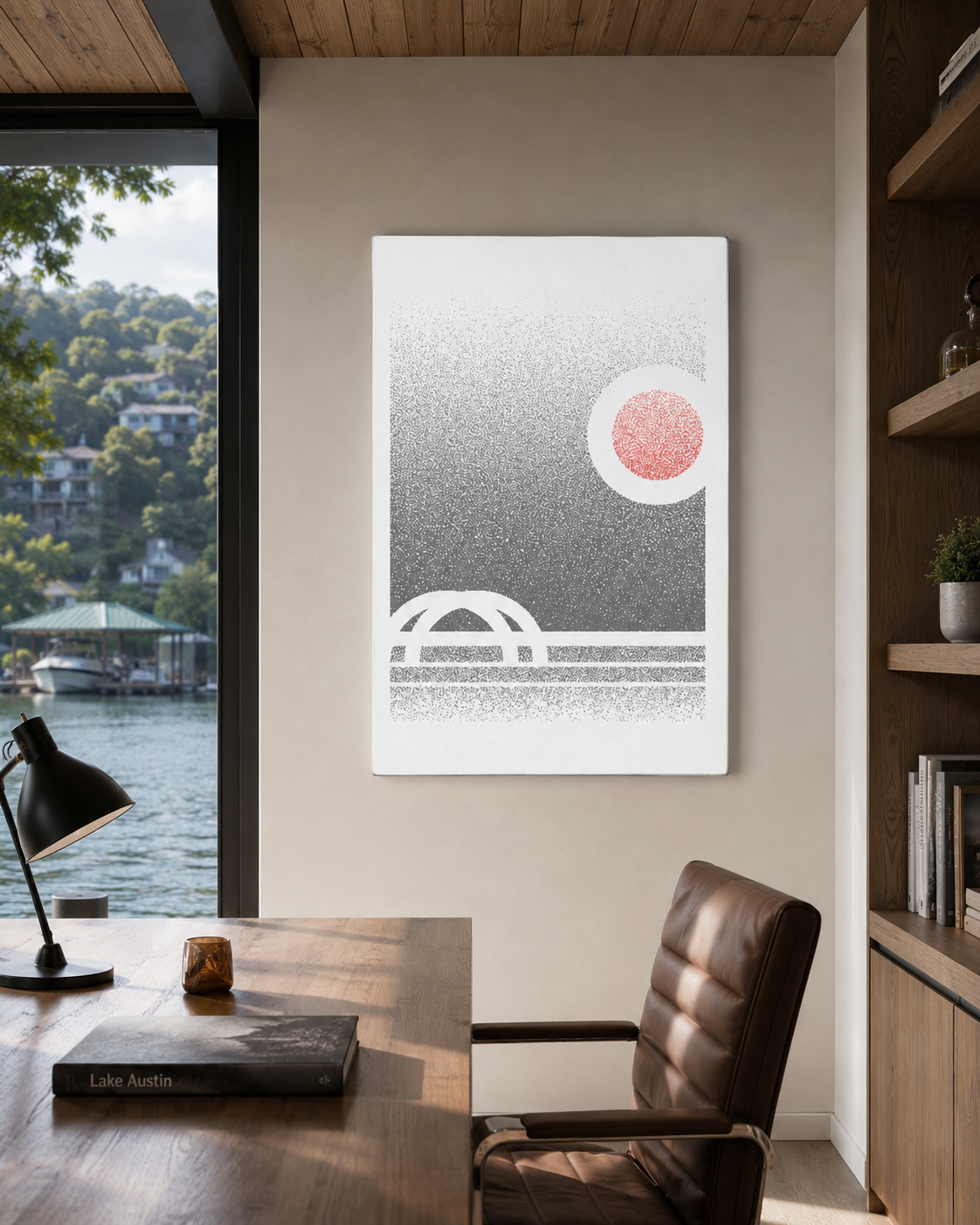 “Sunset Over 360 Bridge” Pointillism Canvas – Lake Austin Art Print